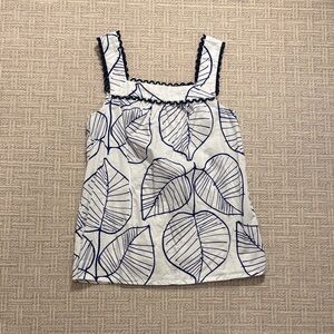 Boden White Tank with Navy Leaf Print